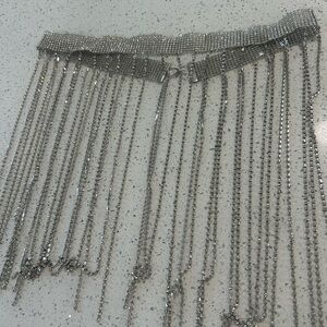 Silver Rhinestone Fringe Belt